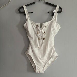 Michael Kors White Lace-Up One Piece Swimsuit